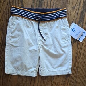 Mayoral Ivory Shorts with Navy Striped Waistband